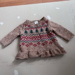 Carter's Brown Knit Sweater with Red and Green Pattern